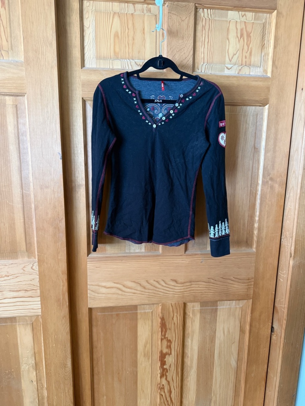 Alp N Rock Black Long-Sleeve Top with Pink Heart Embroidery